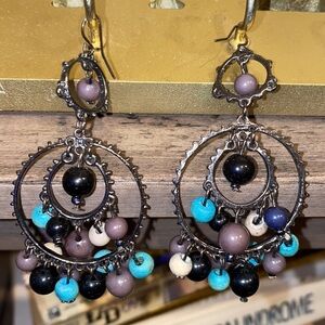 Black turquoise taupe gray dangle earrings 2.75”​